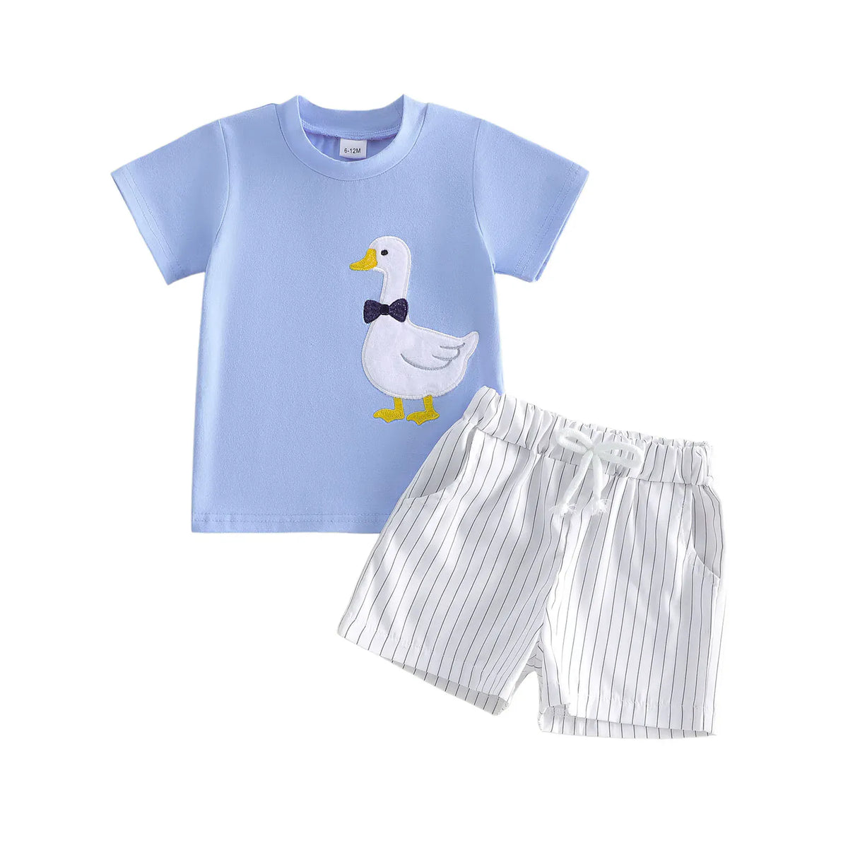 Blue / 12M Toddler Boy Goose Embroidered Tee & Striped Shorts Set