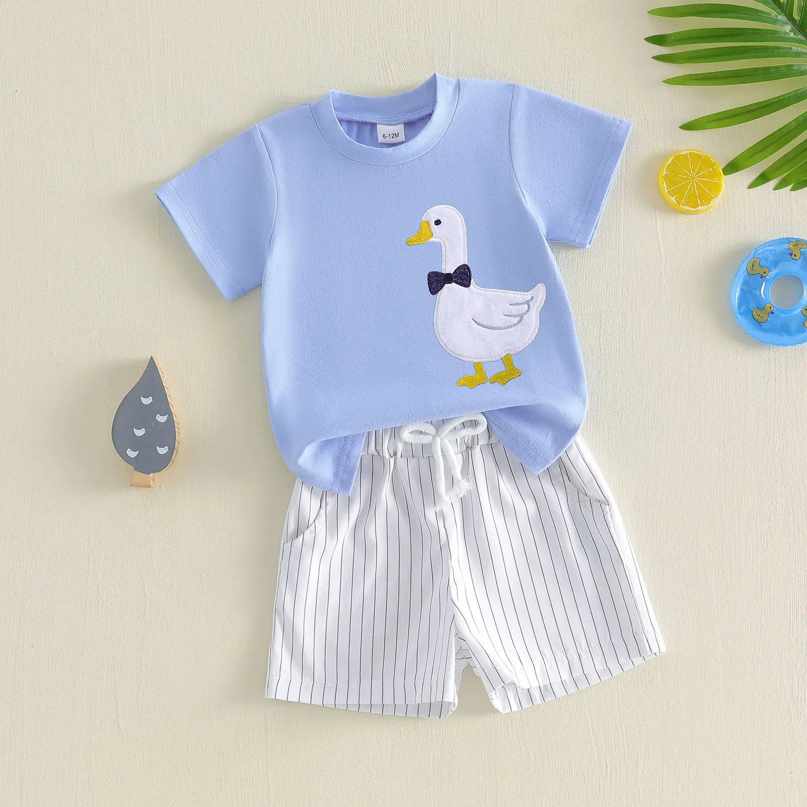 Toddler Boy Goose Embroidered Tee & Striped Shorts Set