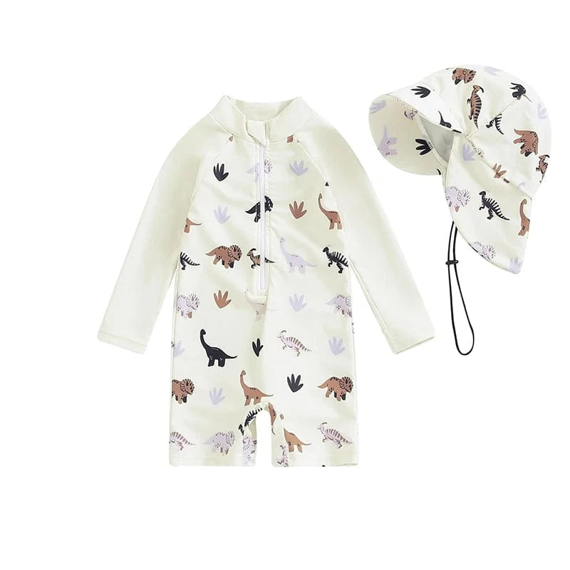 E / 0-3M Toddler Boy Long Sleeve Swimsuit with Sun Hat