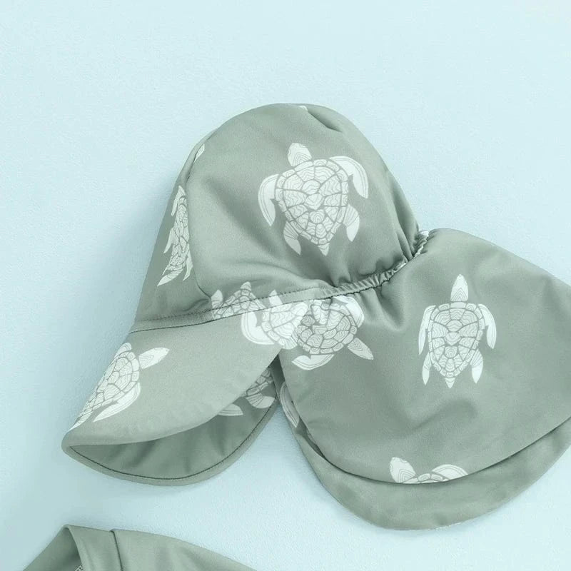 Toddler Boy Long Sleeve Swimsuit with Sun Hat