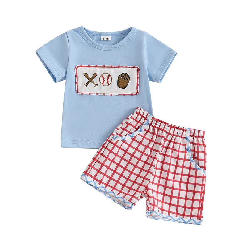 Sky Blue / 3-6M Toddler Boy Summer Baseball Outfit