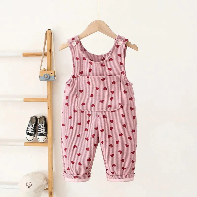 Pink Overprint Heart / 12M Toddler Corduroy Heart Overalls