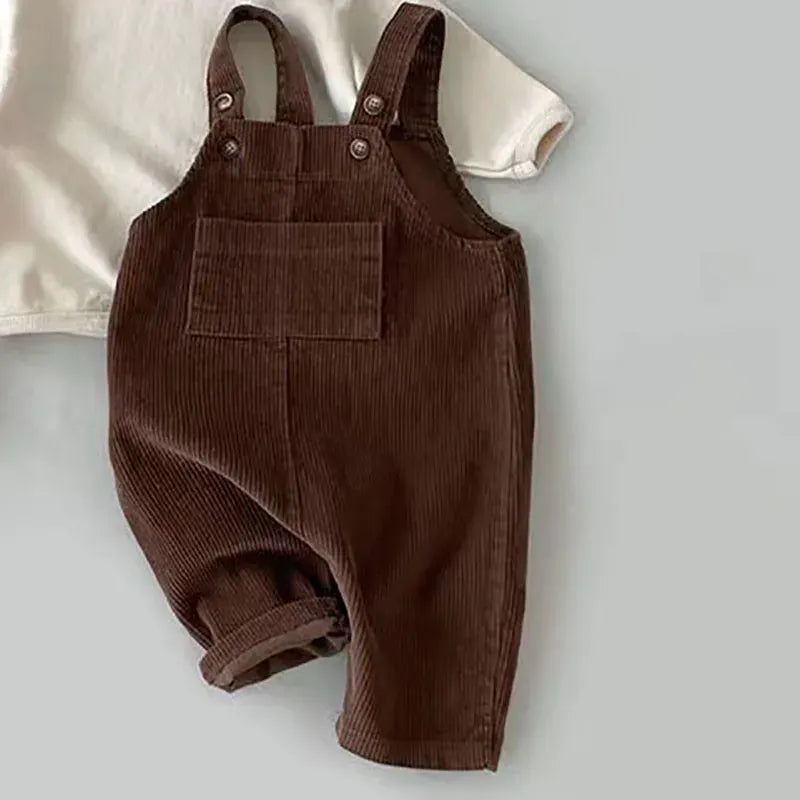 Coffee / 3-6M Toddler Corduroy Suspender Romper