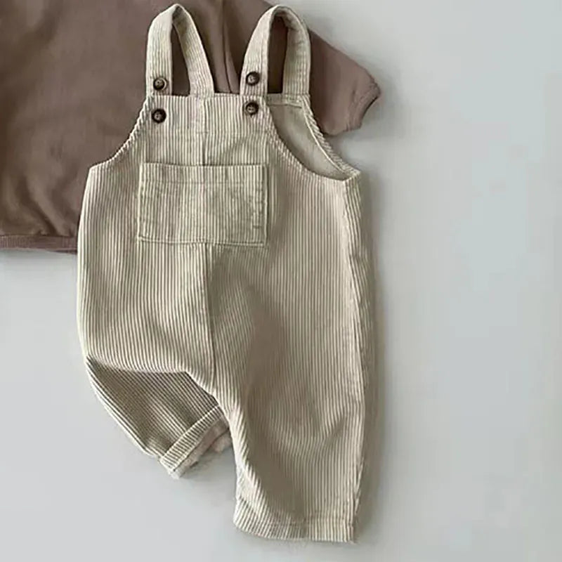 Beige / 3-6M Toddler Corduroy Suspender Romper