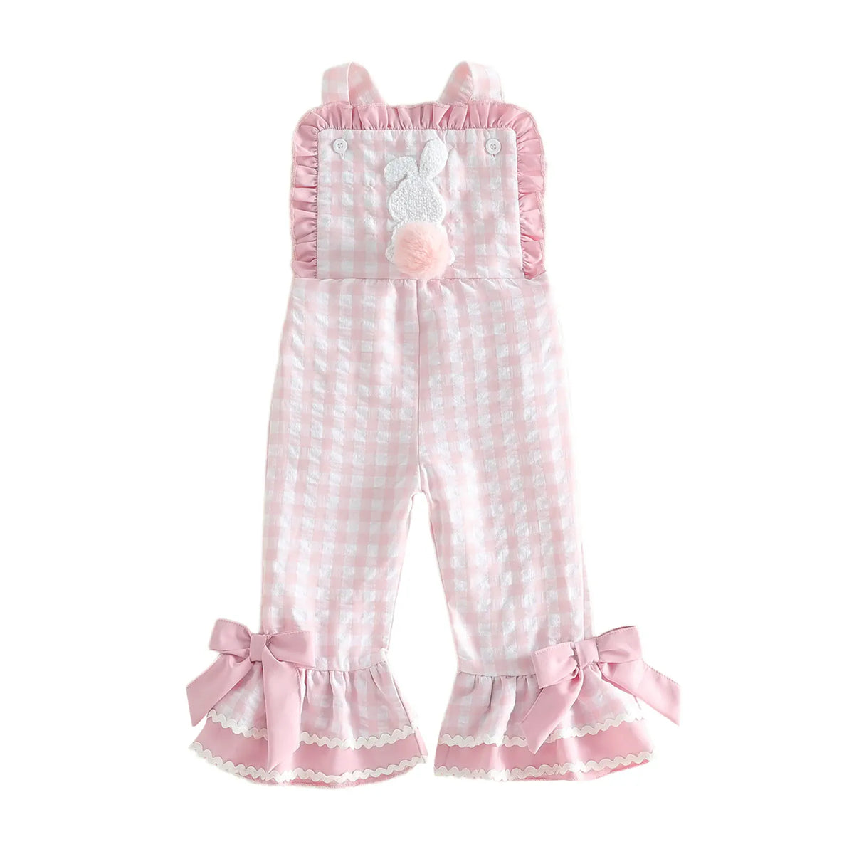 Toddler Girl Bunny Ruffle Bell-Bottom Plaid Romper Jumpsuit