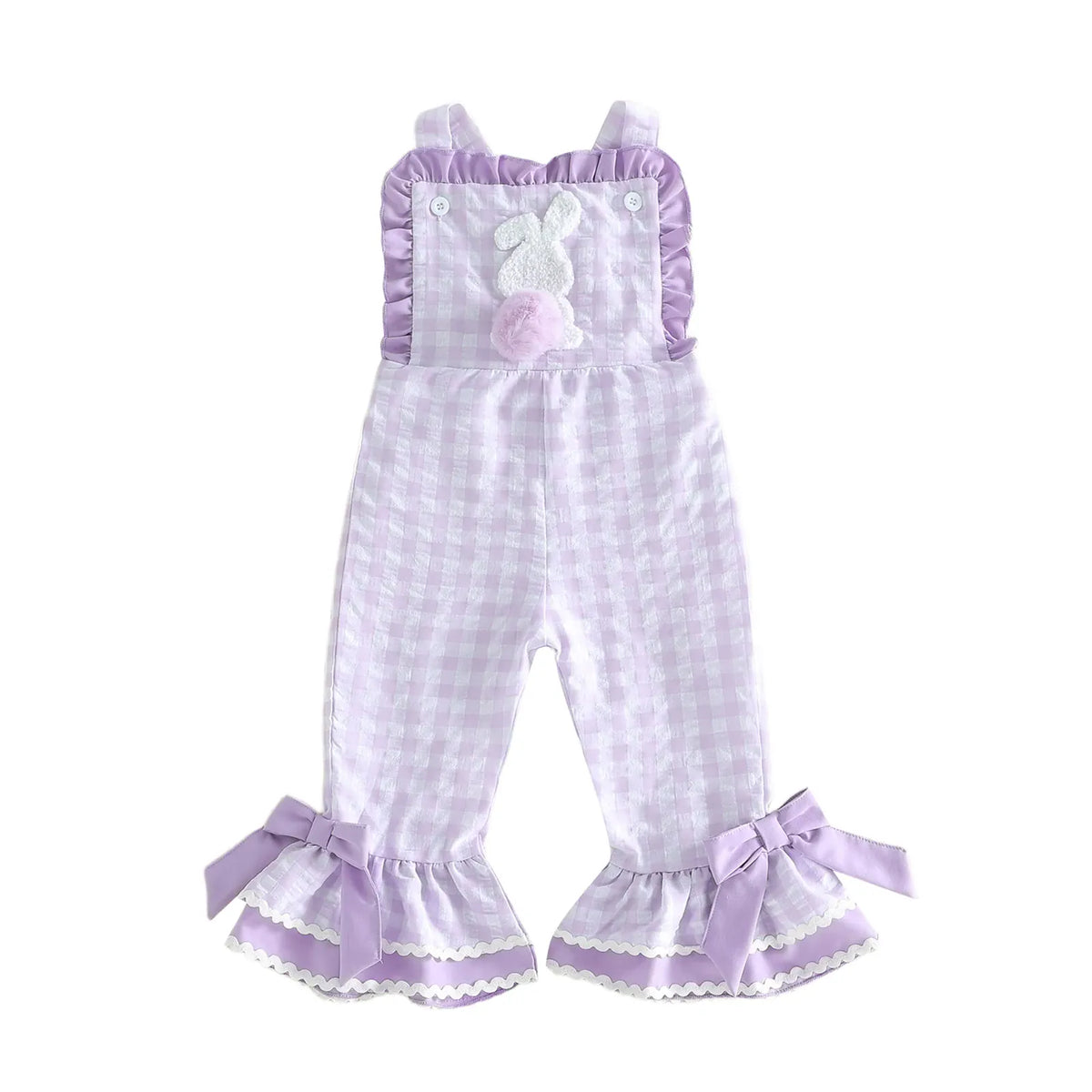 Purple / 12M Toddler Girl Bunny Ruffle Bell-Bottom Plaid Romper Jumpsuit