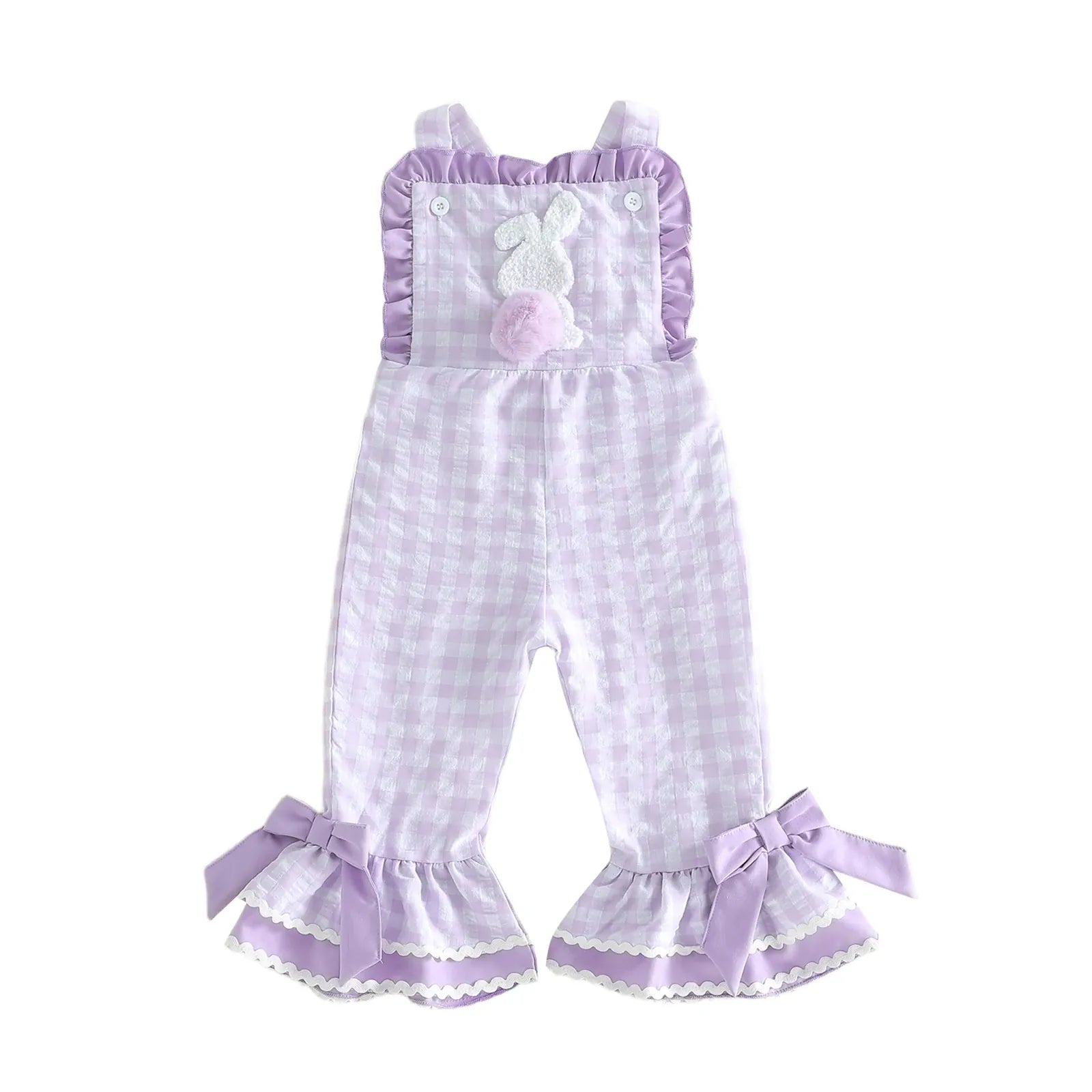 Purple / 12M Toddler Girl Bunny Ruffle Bell-Bottom Plaid Romper Jumpsuit