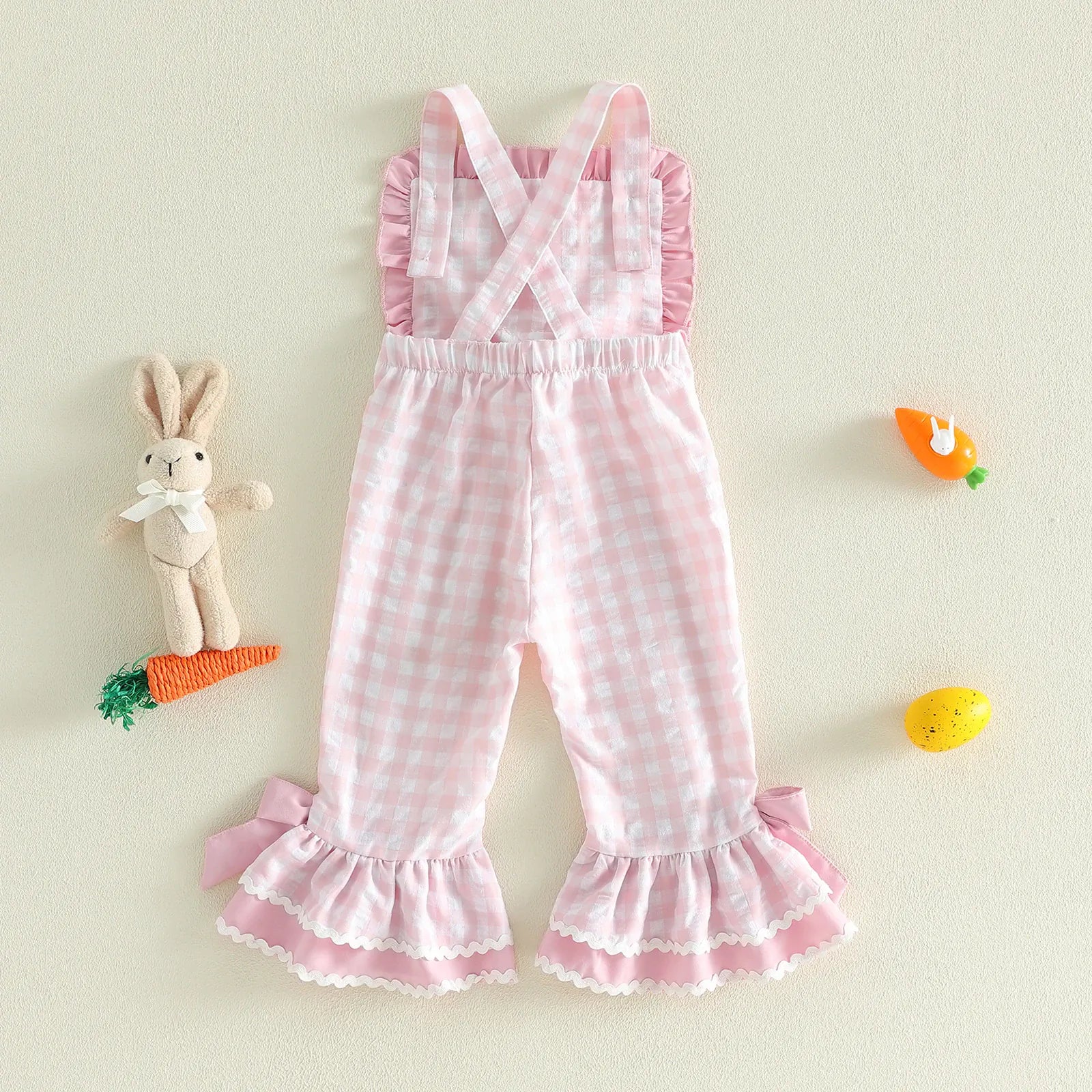 Toddler Girl Bunny Ruffle Bell-Bottom Plaid Romper Jumpsuit