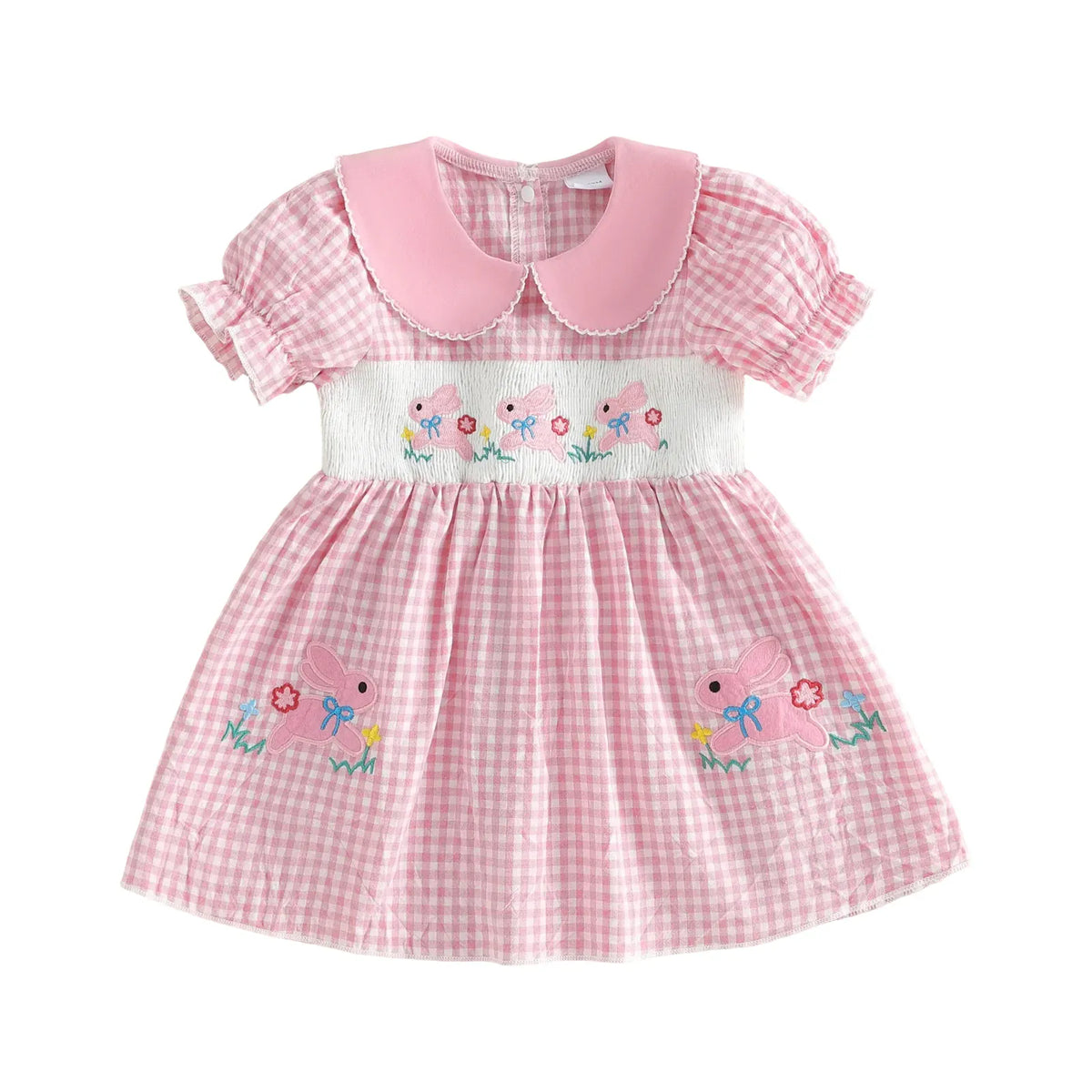Toddler Girl's Plaid & Bunny Embroidery Easter Dress