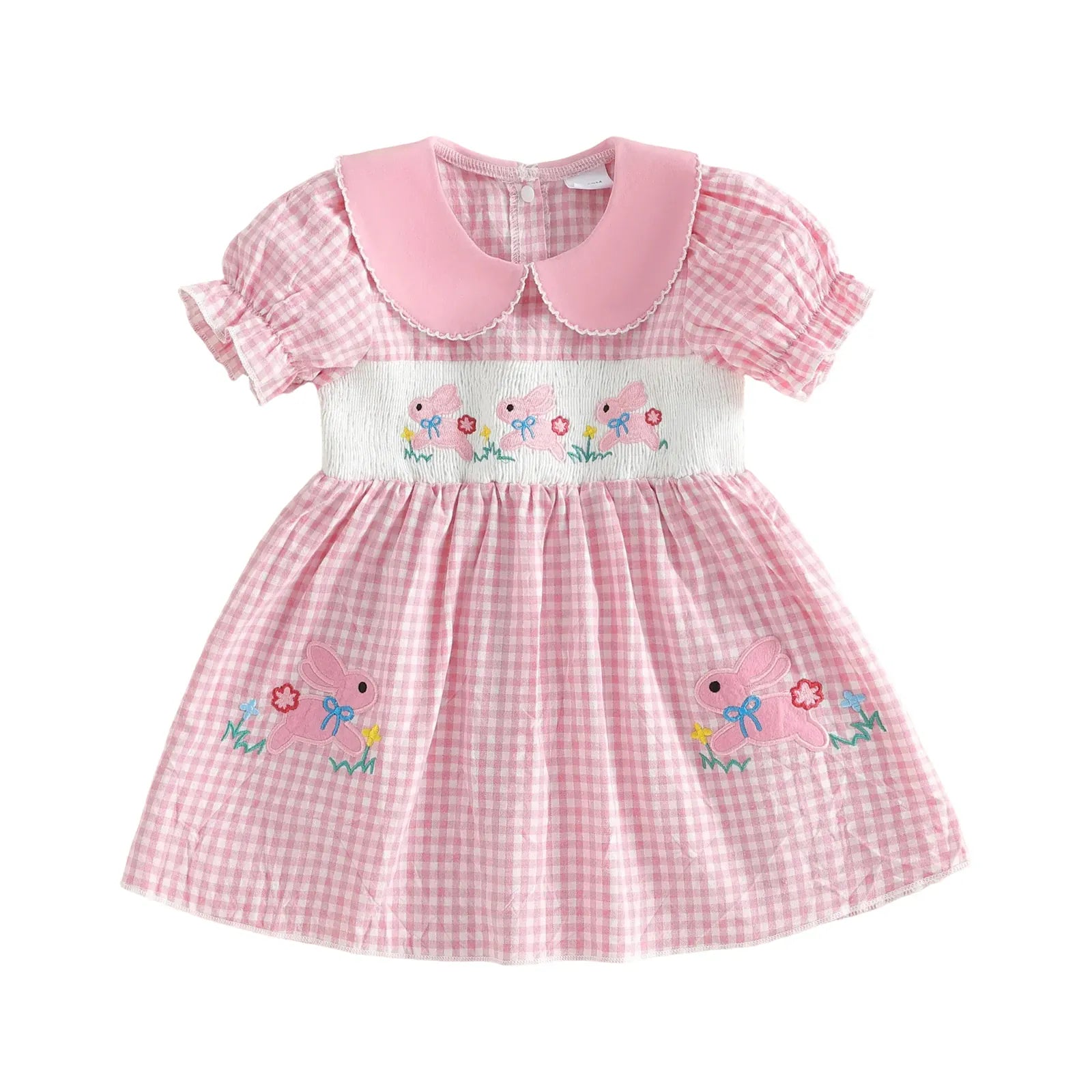 Toddler Girl's Plaid & Bunny Embroidery Easter Dress