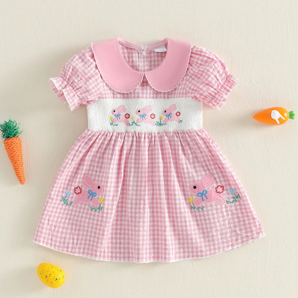 toddler easter dress Girl's Plaid & Bunny Embroidery Lumina Linen Midi Dress Color:OffWhite Chic women's solid color mesh plunging neck backless ruffle hem sexy maxi beach dress Outfit and more Pink tutu