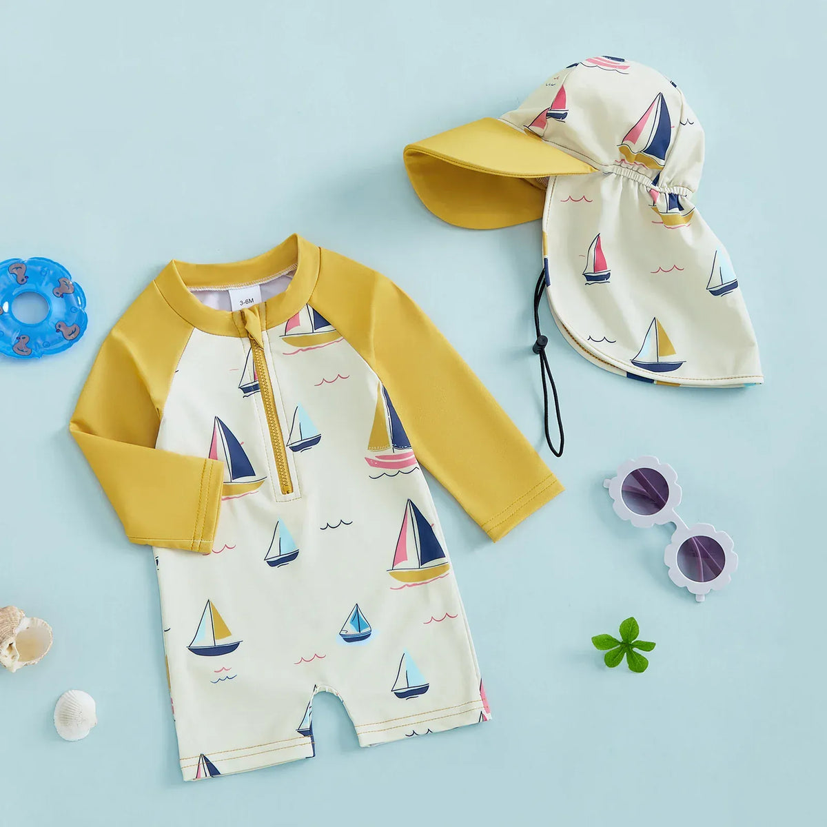 Toddler Sailboat Swimsuit with Sun Hat