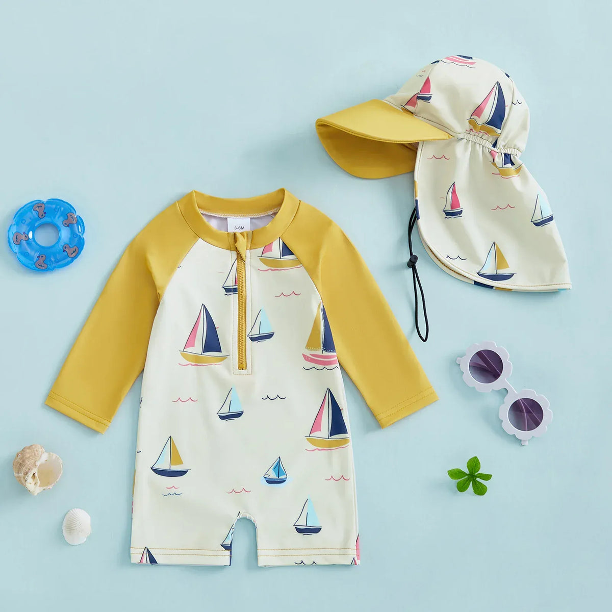 Toddler Sailboat Swimsuit with Sun Hat