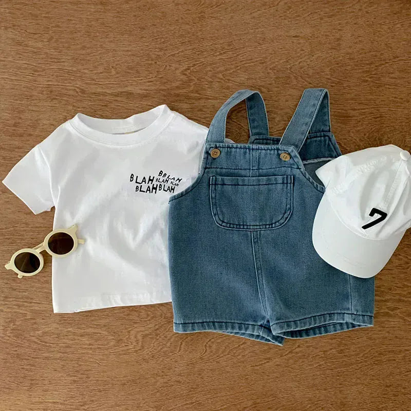 Toddler T-Shirt and Denim Short Overalls