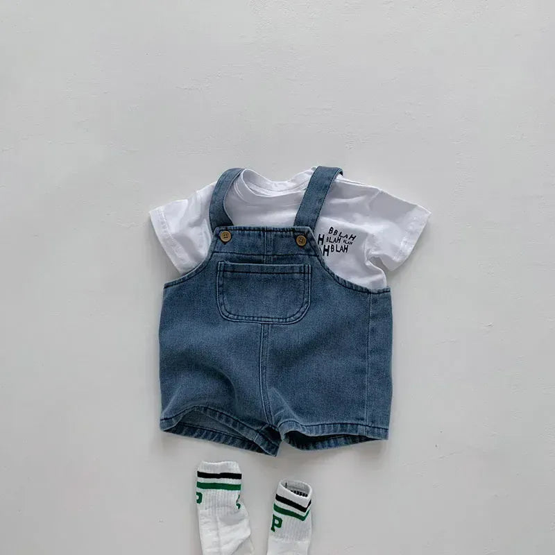 Toddler T-Shirt and Denim Short Overalls