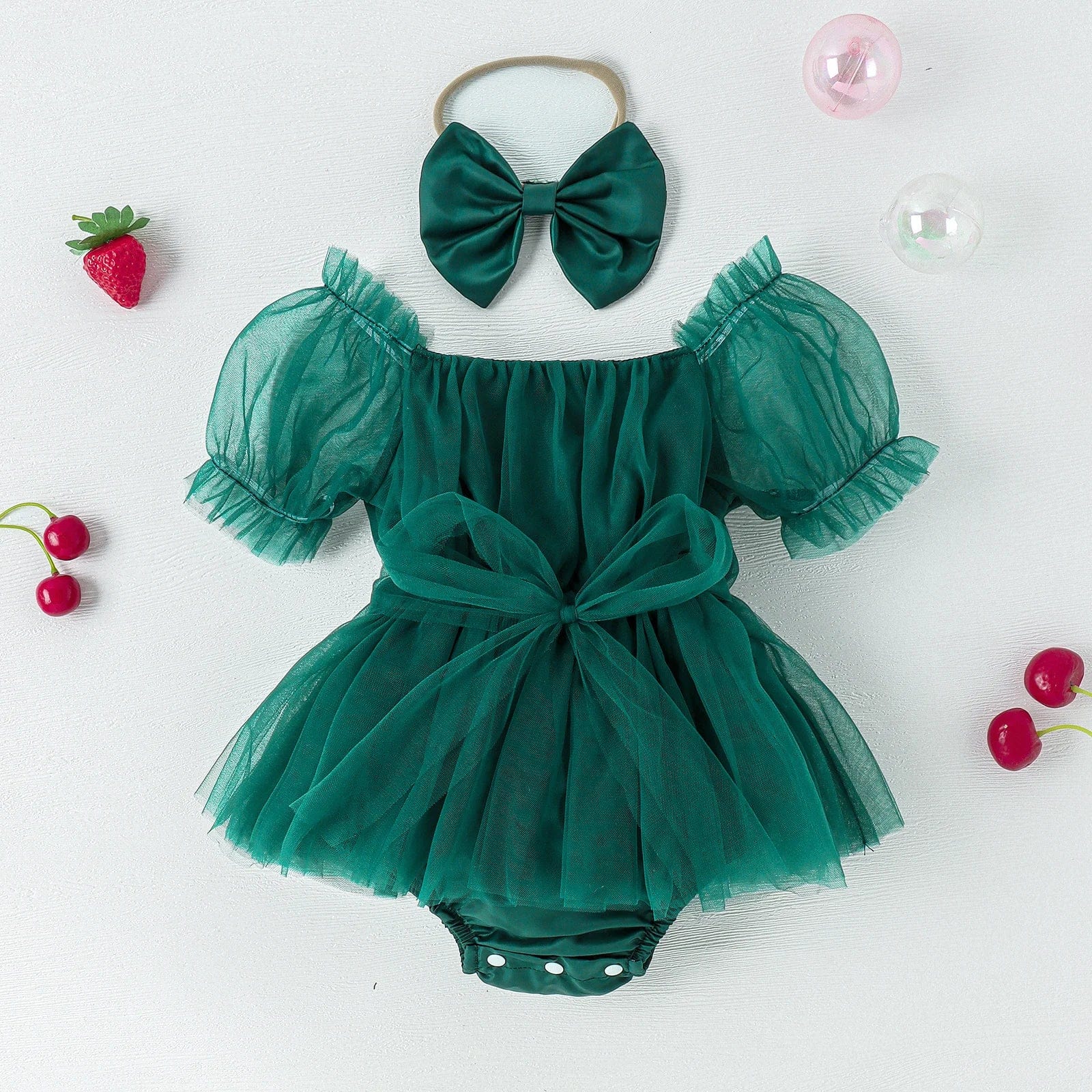 Girl's Clothing Green / 0-6M Tulle Romper Dress with Handband Set