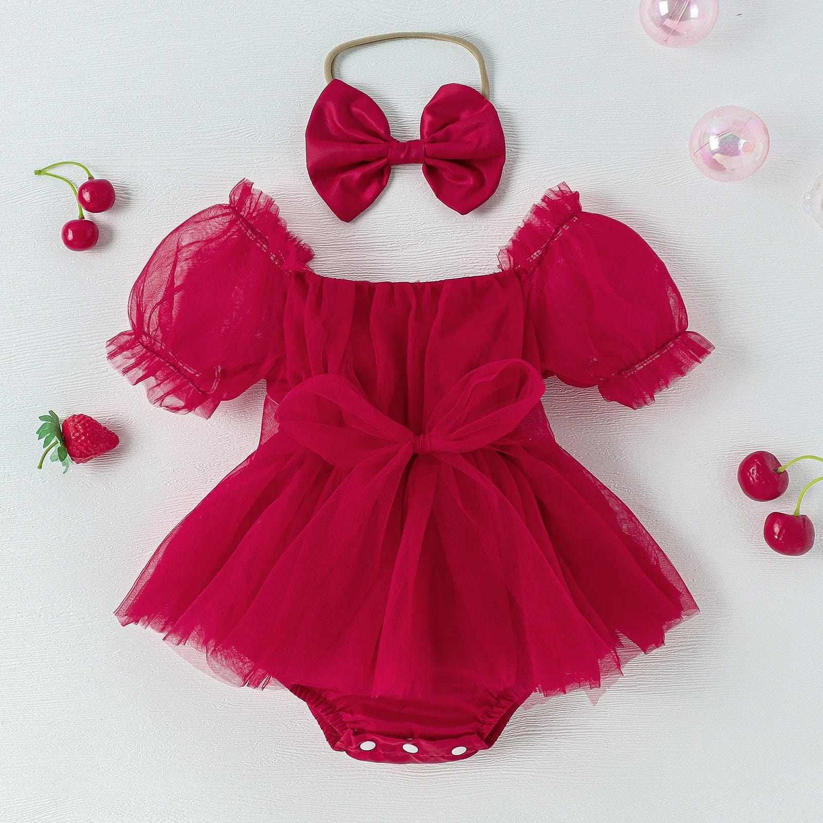 Girl's Clothing Red / 0-6M Tulle Romper Dress with Handband Set