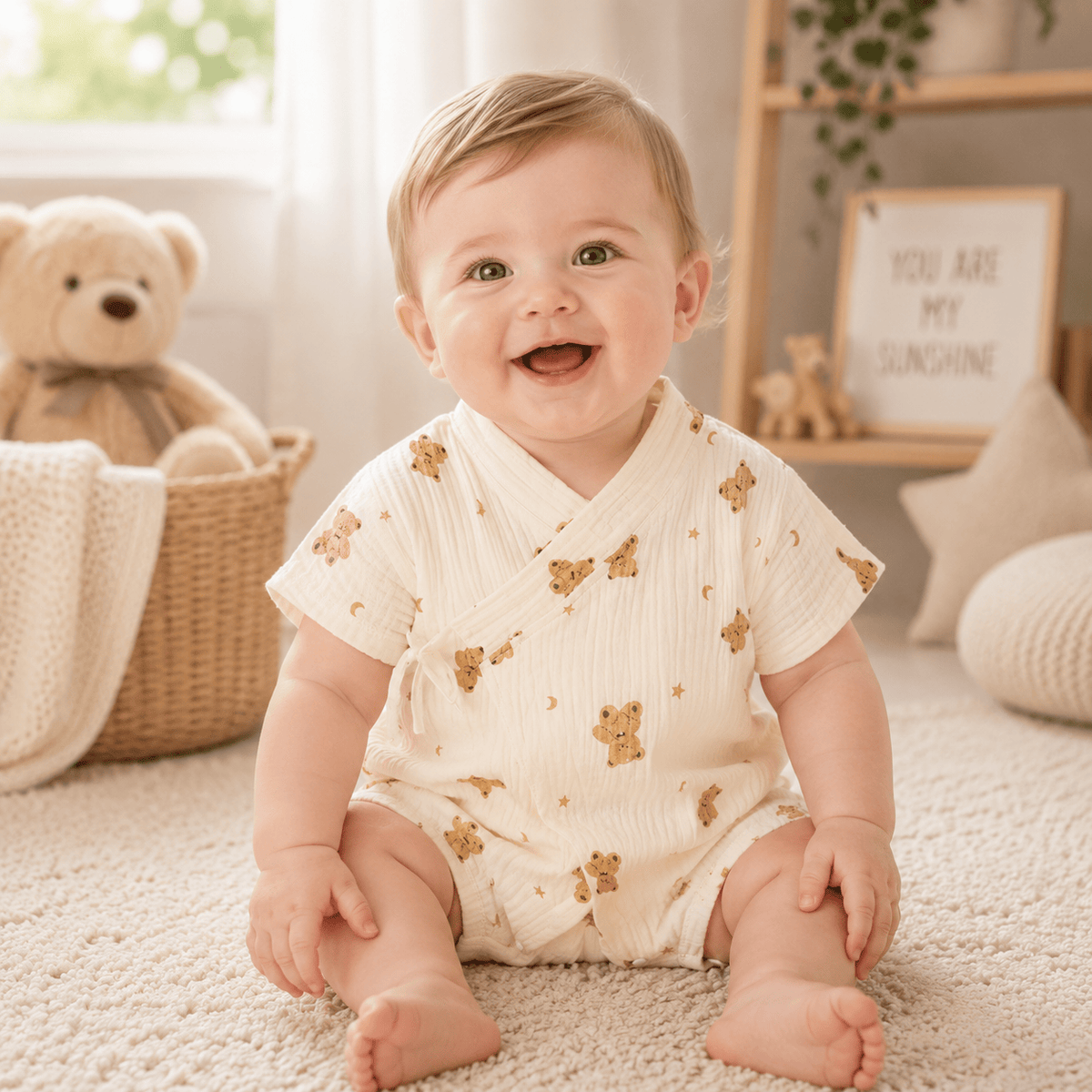 Unisex Baby Soft Cotton Printed Short Sleeve Bodysuit One-Piece