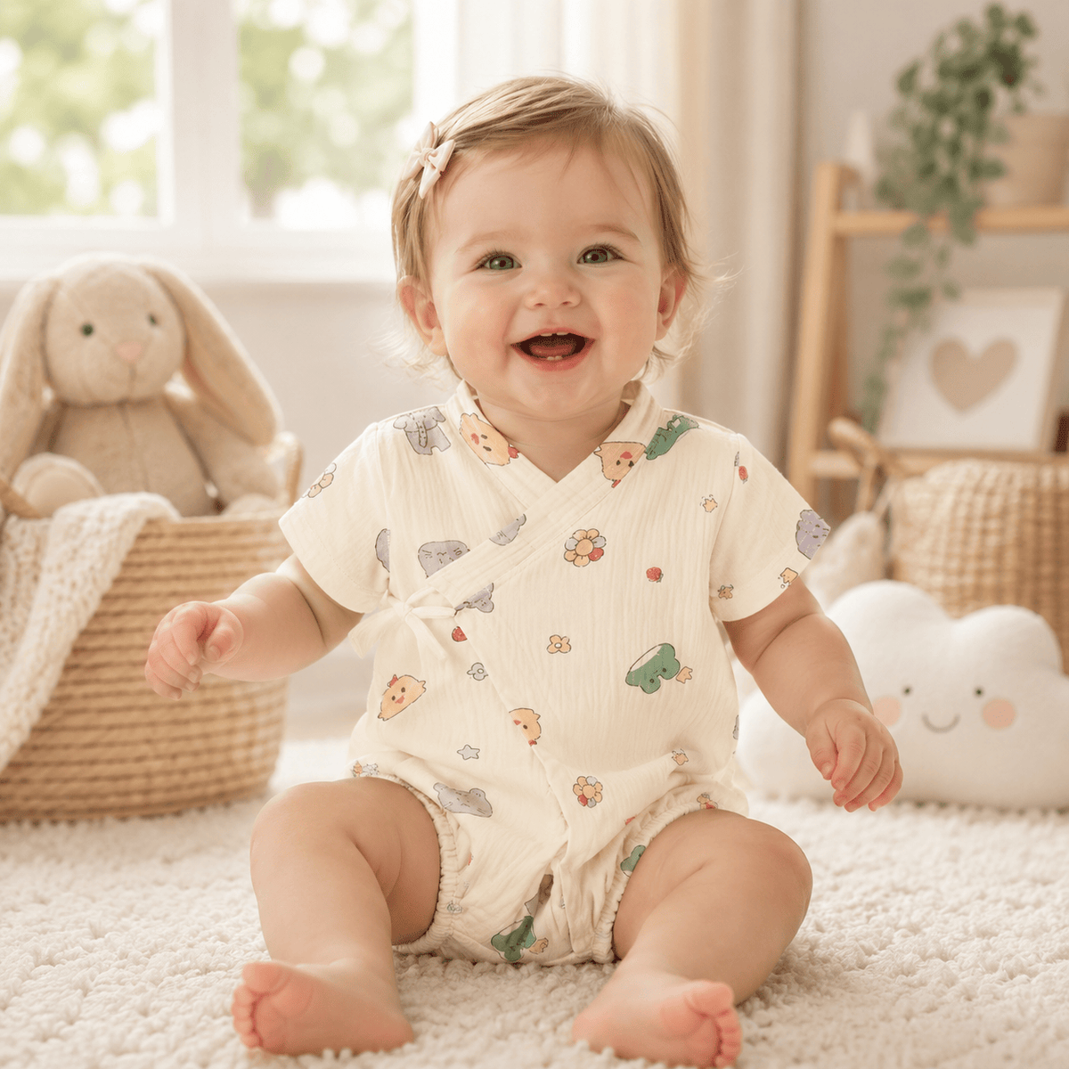 Unisex Baby Soft Cotton Printed Short Sleeve Bodysuit One-Piece