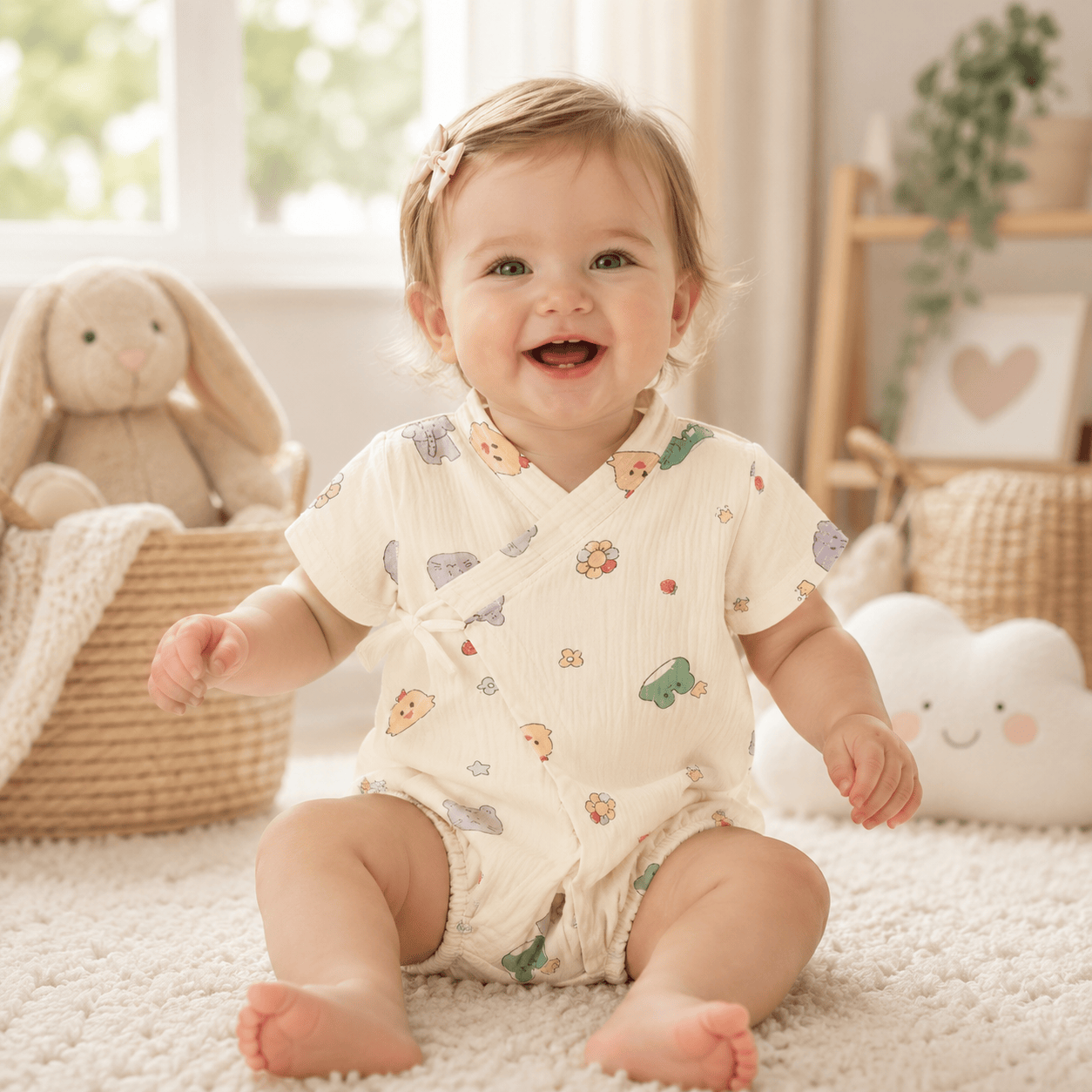 Unisex Baby Soft Cotton Printed Short Sleeve Bodysuit One-Piece