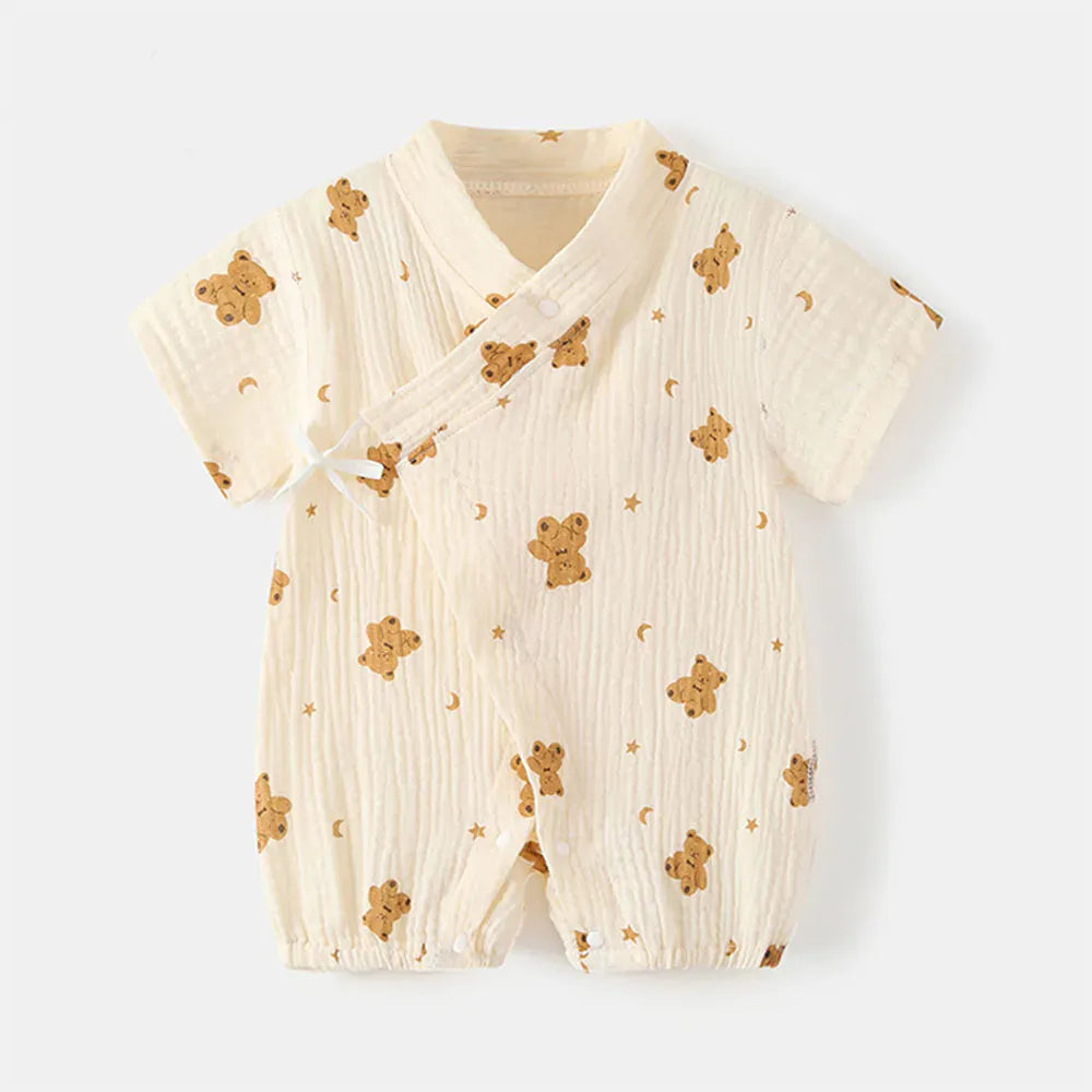 Bear / 0-3M Unisex Baby Soft Cotton Printed Short Sleeve Bodysuit One-Piece