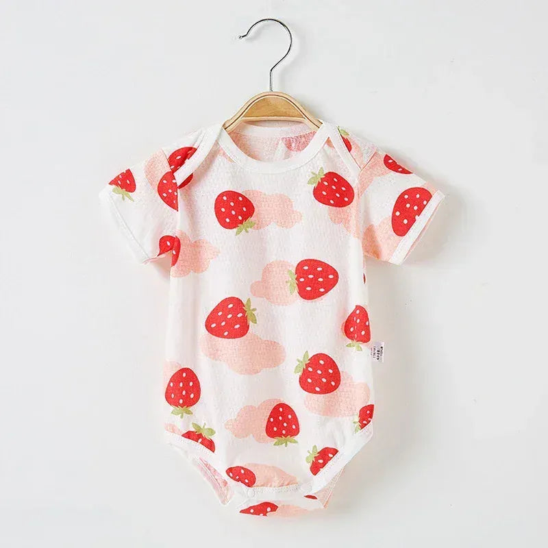 Red Strawberry Print / 0-3M Unisex Baby Summer Romper