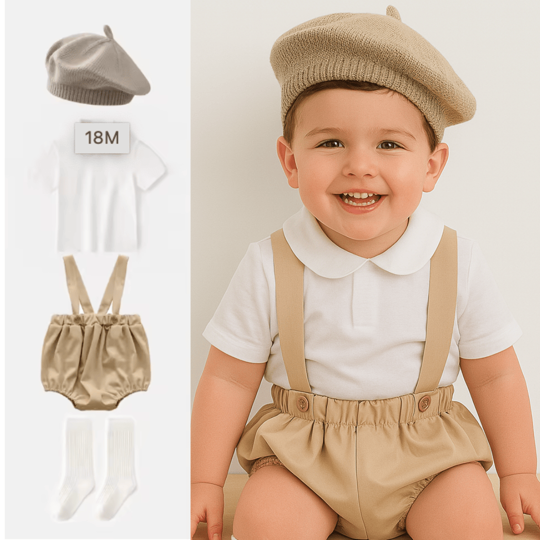 4pcs set 1 / 3M Unisex Baby Suspender Romper Set