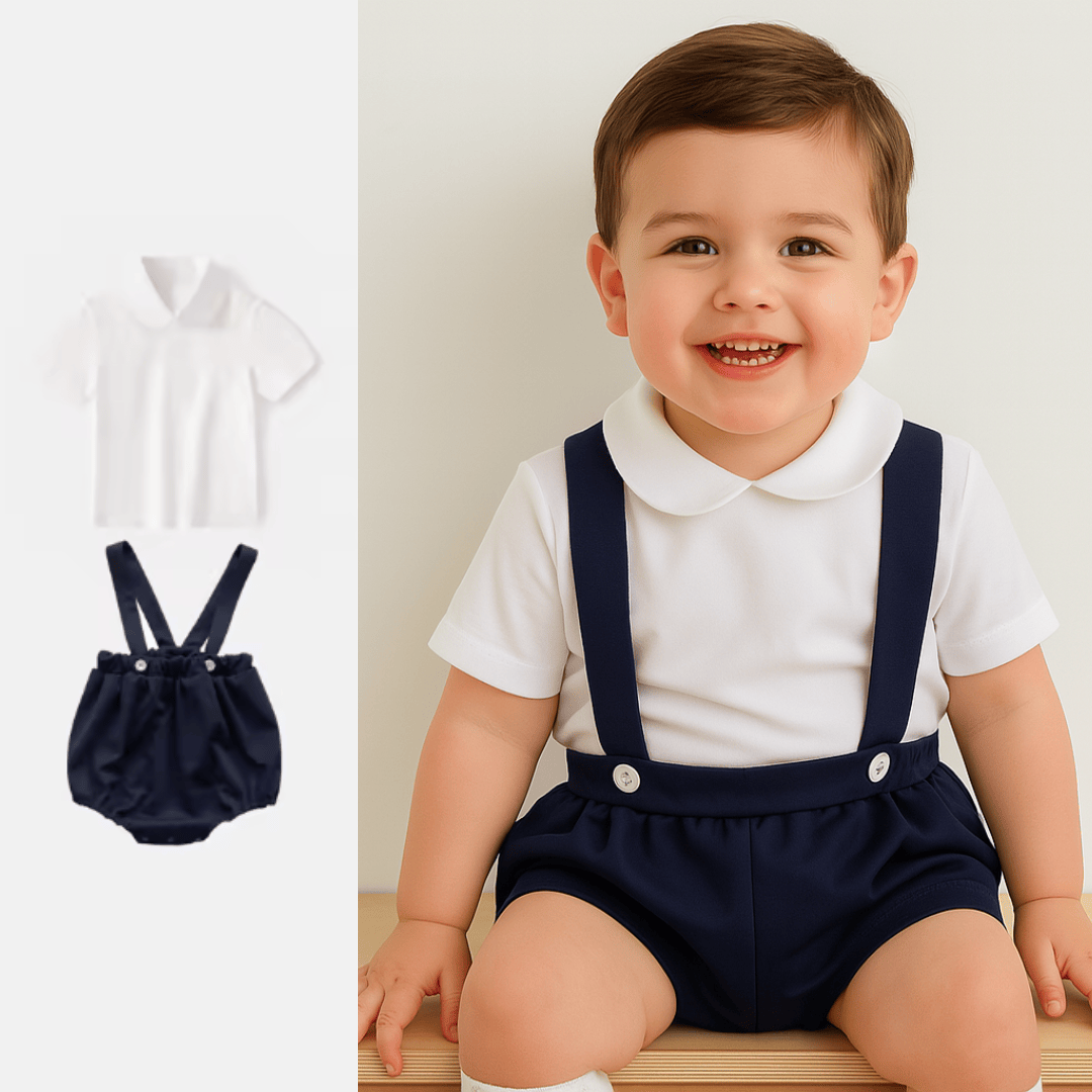 Unisex Baby Suspender Romper Set