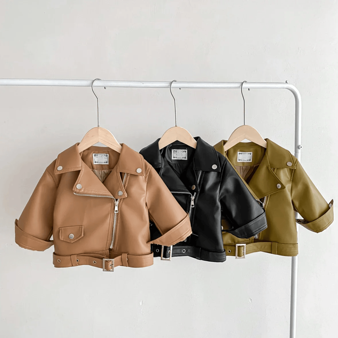 Unisex Faux Leather Moto Jacket for Kids