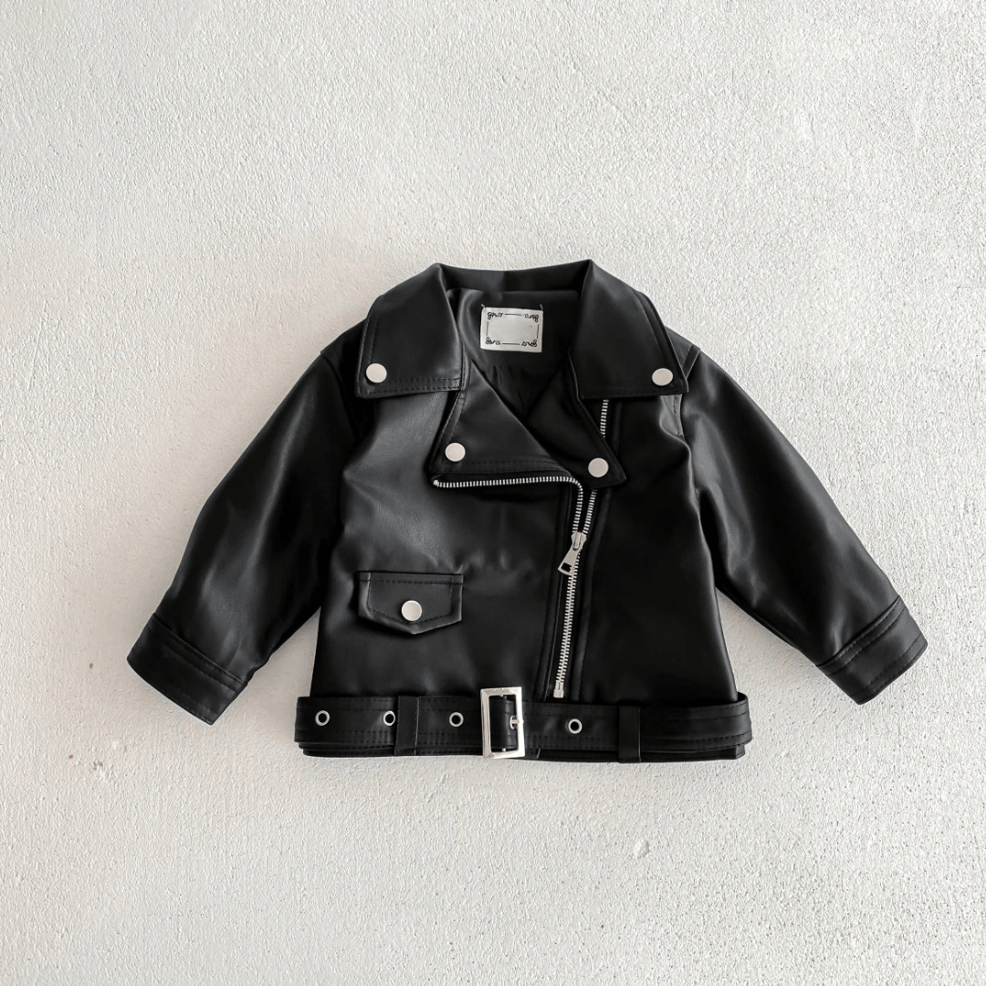 Black / 2-3T Unisex Faux Leather Moto Jacket for Kids