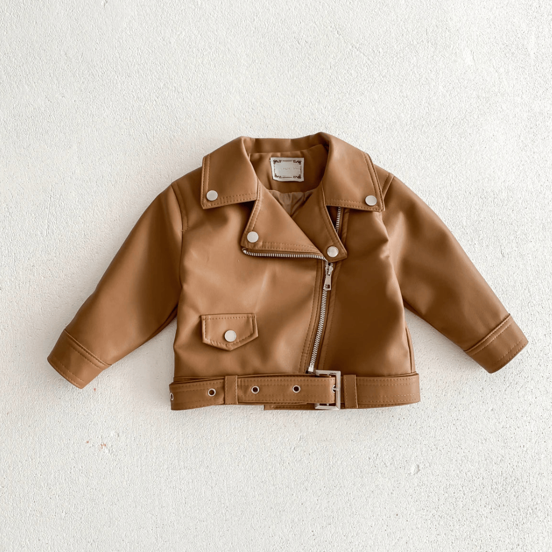 Coffee / 2-3T Unisex Faux Leather Moto Jacket for Kids