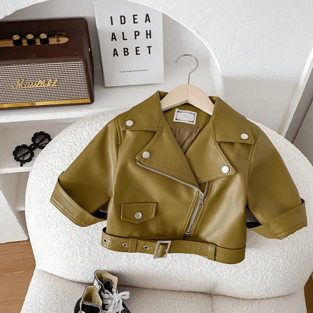 Unisex Faux Leather Moto Jacket for Kids
