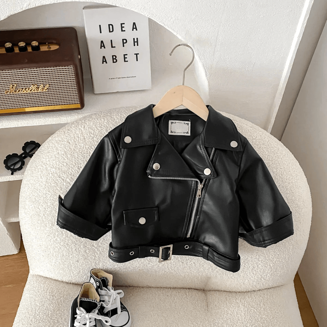 Unisex Faux Leather Moto Jacket for Kids