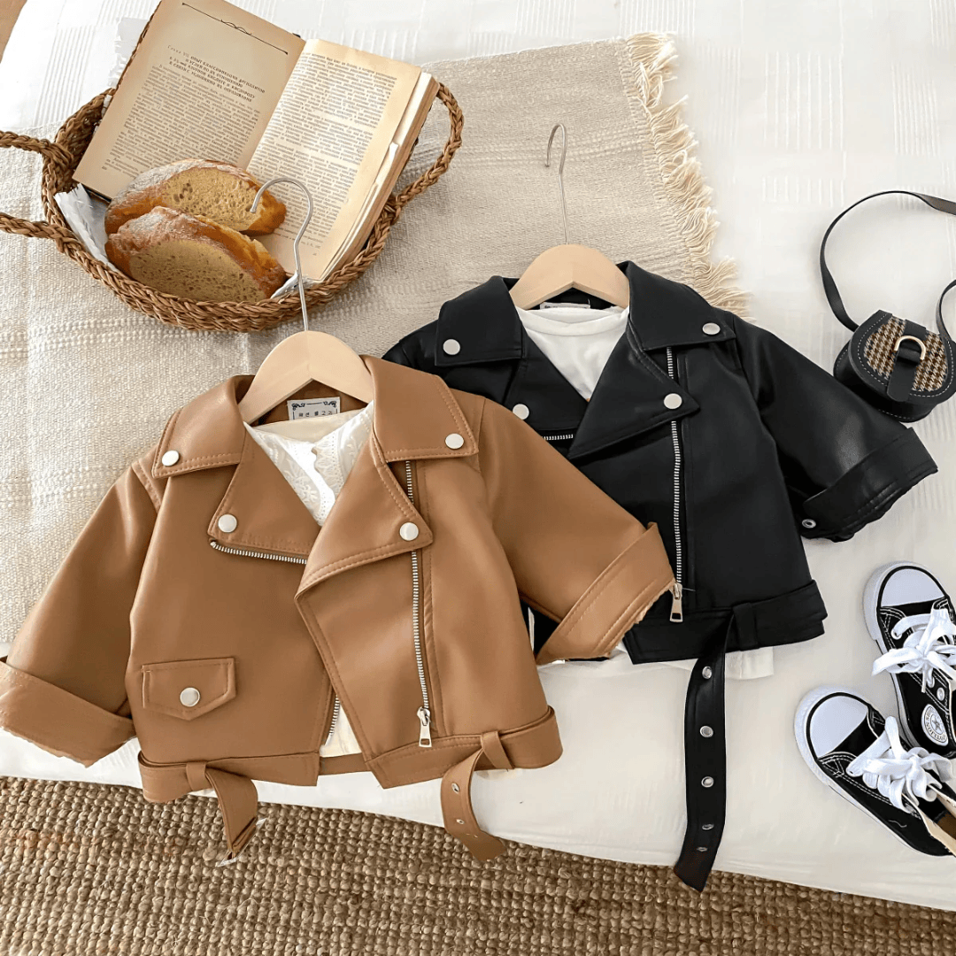 Unisex Faux Leather Moto Jacket for Kids