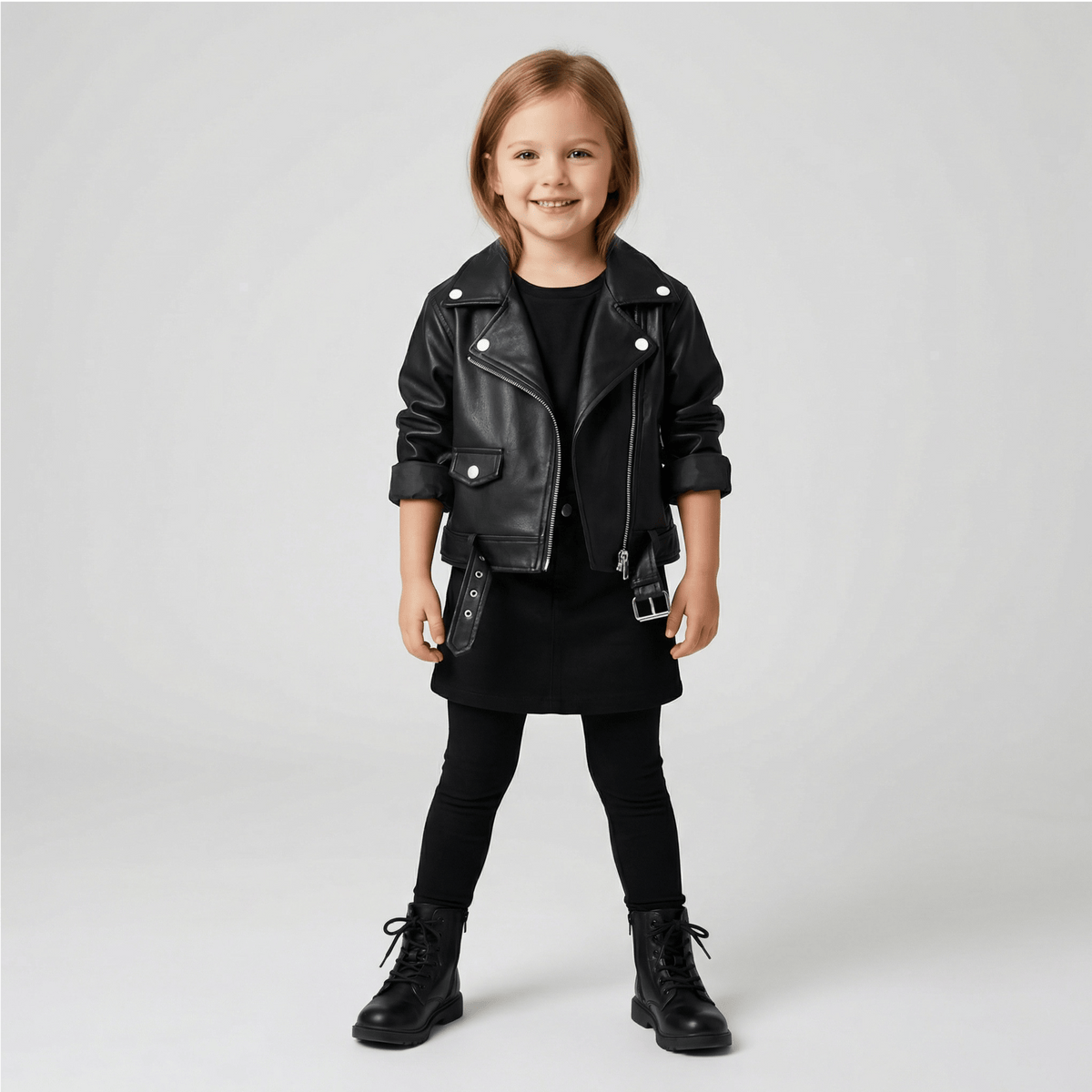 Unisex Faux Leather Moto Jacket for Kids