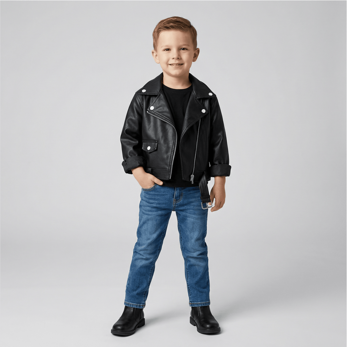 Unisex Faux Leather Moto Jacket for Kids