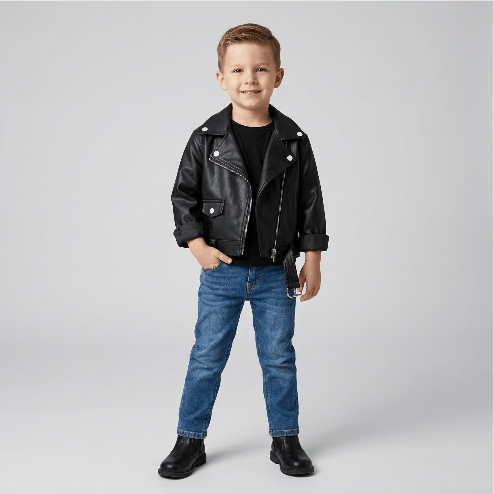 Unisex Faux Leather Moto Jacket for Kids