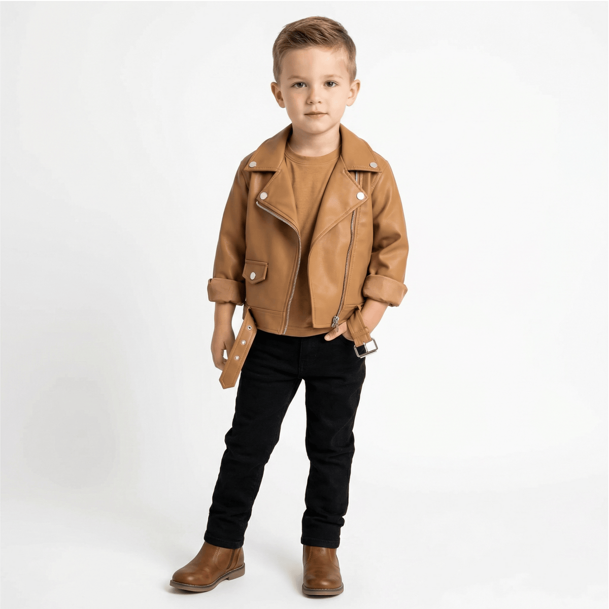 Unisex Faux Leather Moto Jacket for Kids