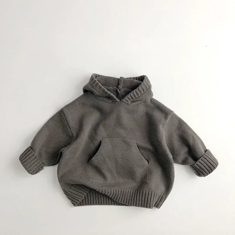 grey / 12M Unisex Fine-Knit Cotton Hoodie for Toddlers & Kids