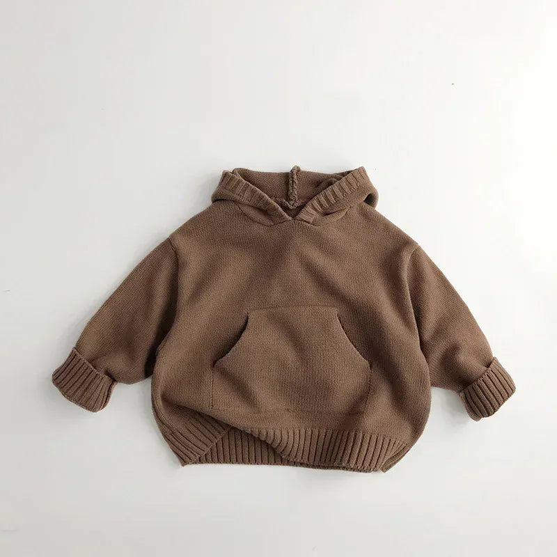 coffee / 12M Unisex Fine-Knit Cotton Hoodie for Toddlers & Kids