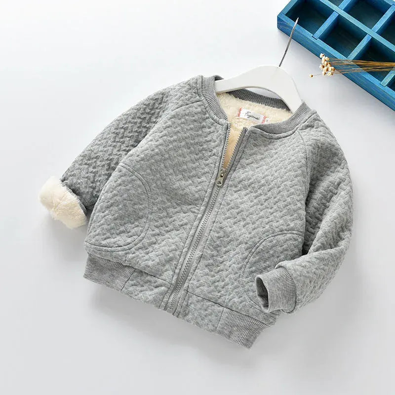 Gray / 12M Unisex Fleece-Lined Bomber Jacket for Kids