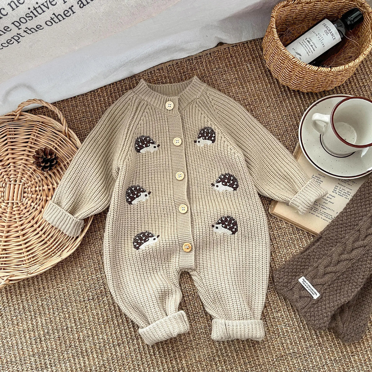 khaki / 6M Unisex Knitted Rainbow Romper for Babies and Toddlers