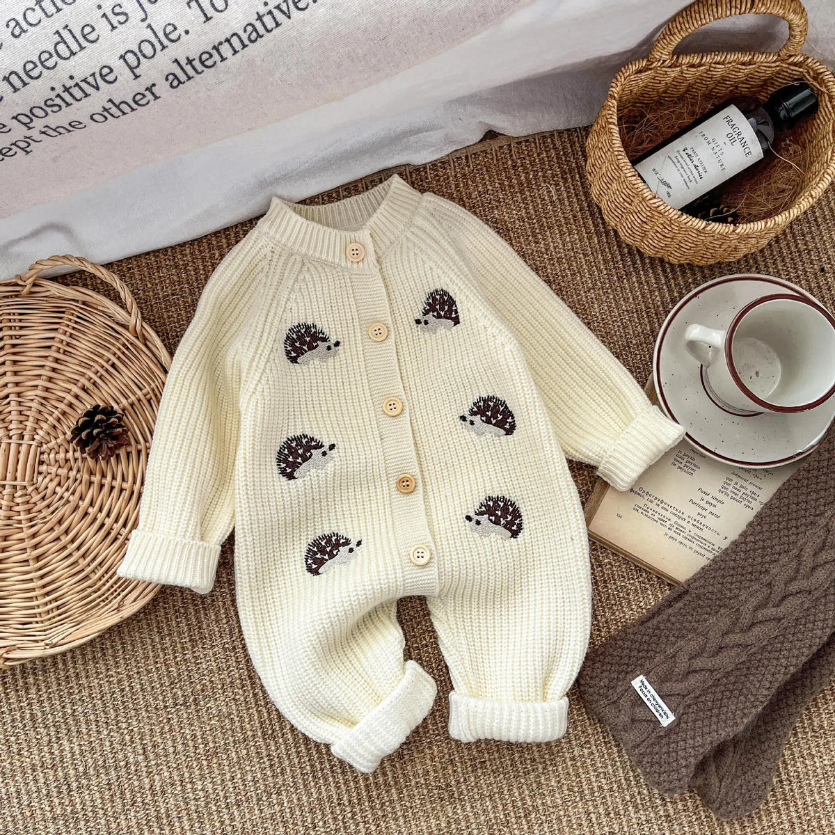 beige / 6M Unisex Knitted Rainbow Romper for Babies and Toddlers