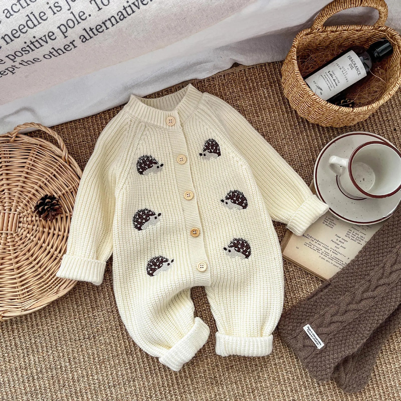 beige / 6M Unisex Knitted Rainbow Romper for Babies and Toddlers