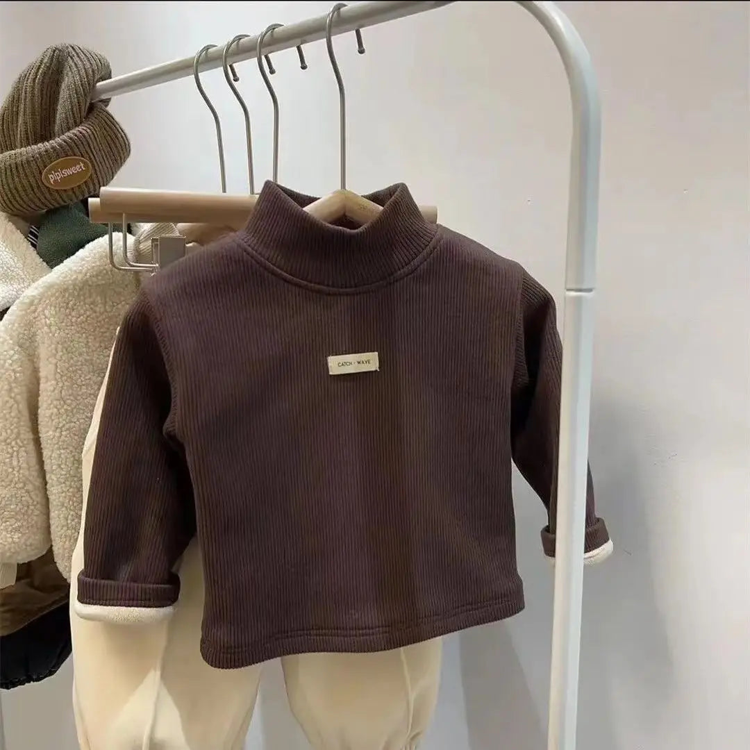 Brown / 9-12M Unisex Mock Neck Long-Sleeve Pullover