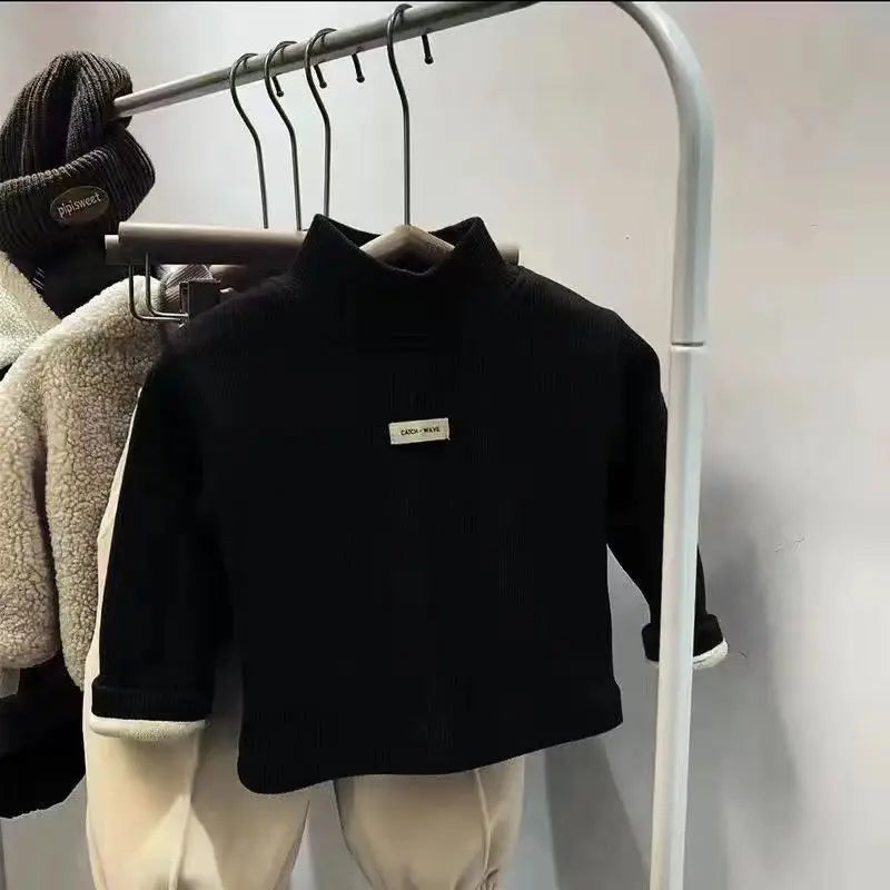 Black / 9-12M Unisex Mock Neck Long-Sleeve Pullover
