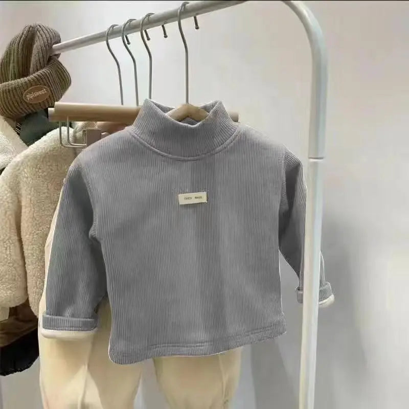 Gray / 9-12M Unisex Mock Neck Long-Sleeve Pullover
