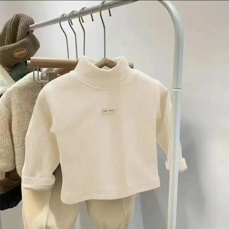 Apricot / 9-12M Unisex Mock Neck Long-Sleeve Pullover