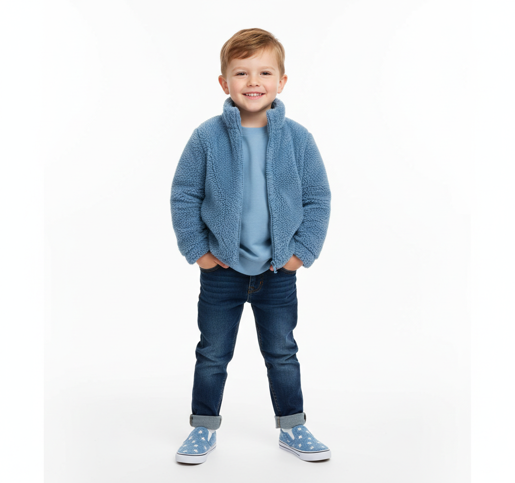 Denim Blue / 9M Unisex Solid Color Plush Fleece Jacket