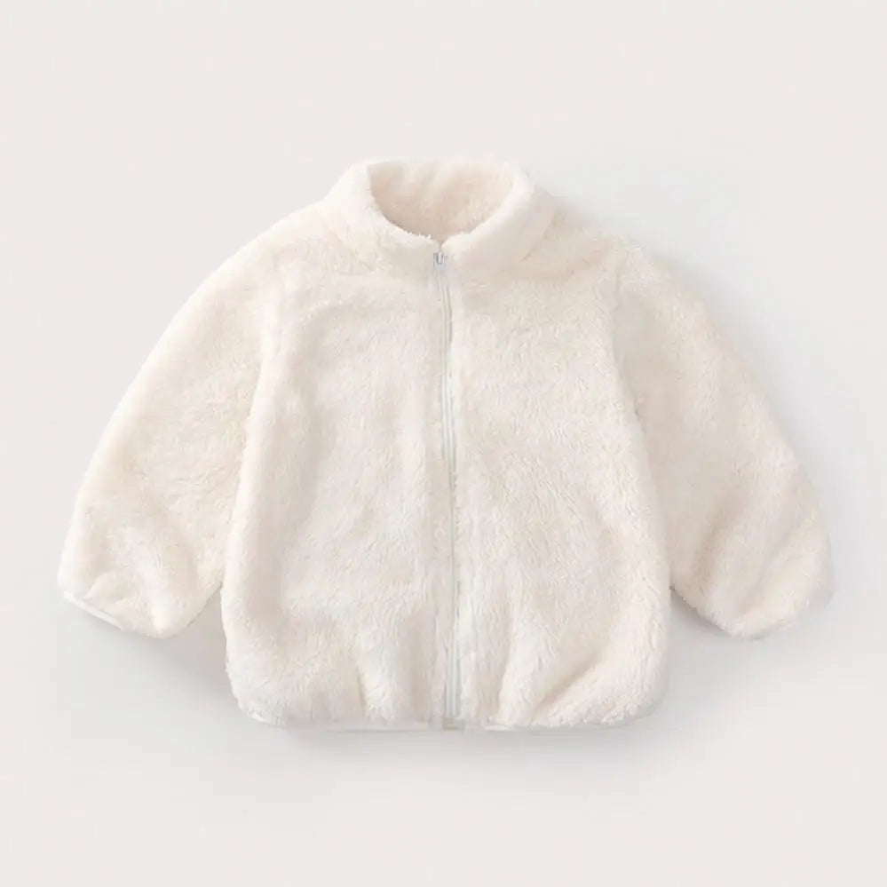 Ivory White / 9M Unisex Solid Color Plush Fleece Jacket